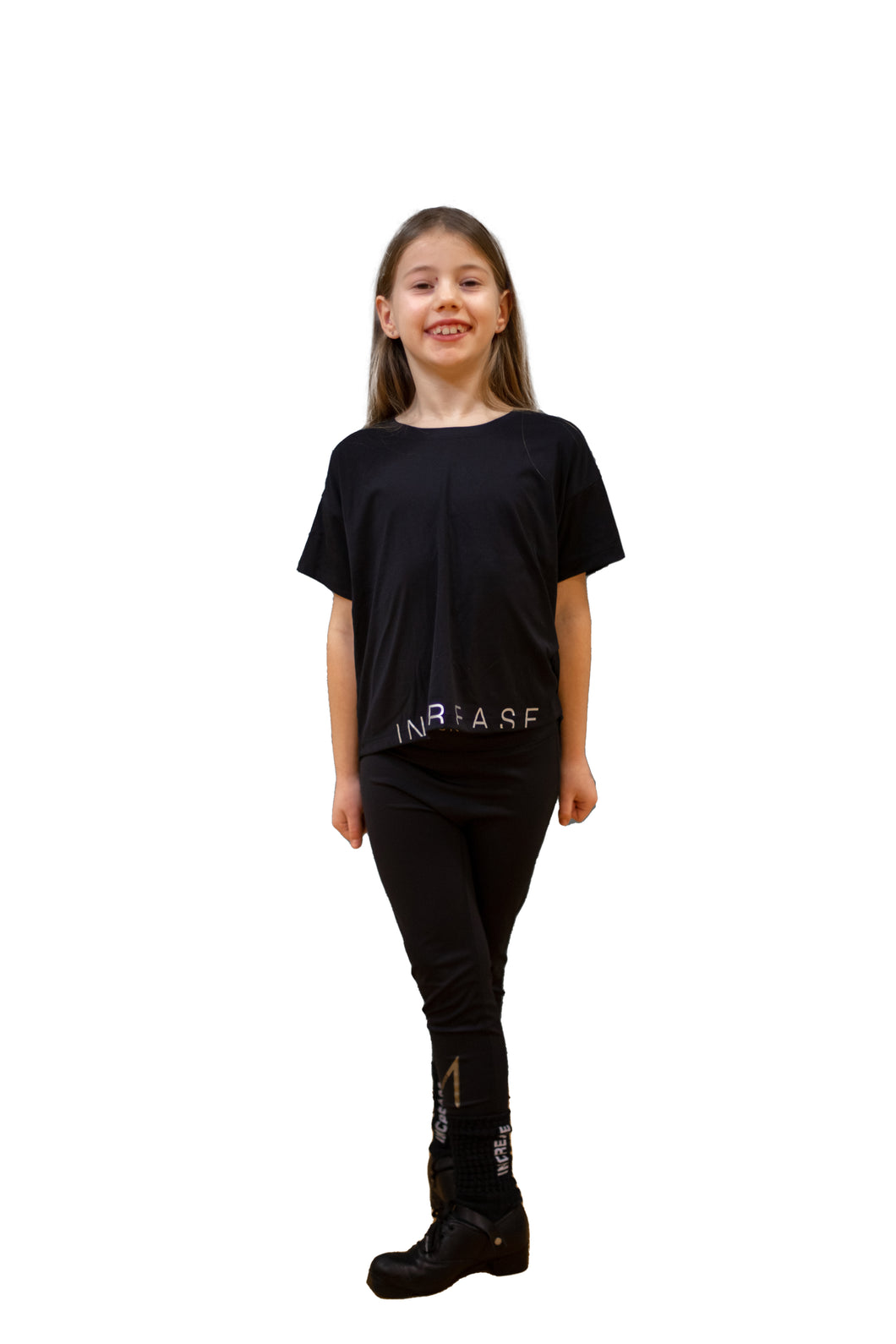 Kids-Cozy Gold IrishDance Leggings, see-proof dark black